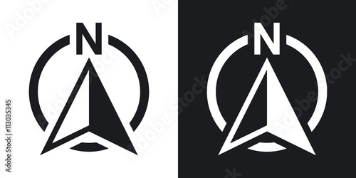 North direction compass icon, vector. Two-tone version on black and white background photo