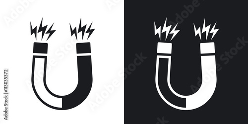 Magnet icon, vector. Two-tone version on black and white background