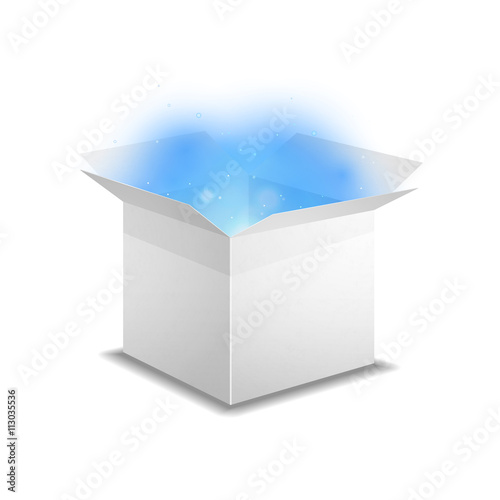 White box with blue magic light inside, isolated on white