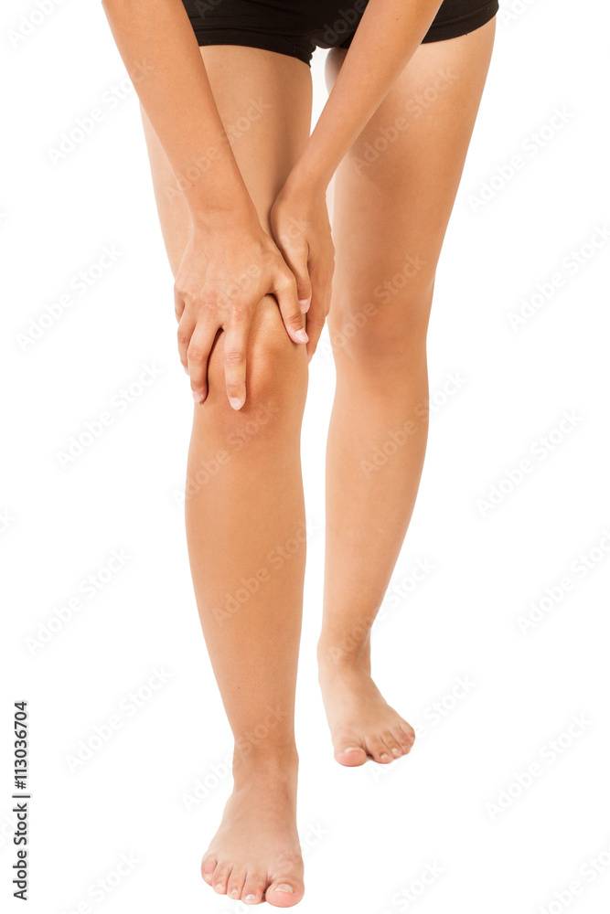 Fotografia do Stock: Piernas y rodillas de mujer sobre fondo blanco  aislado. Vista de frente