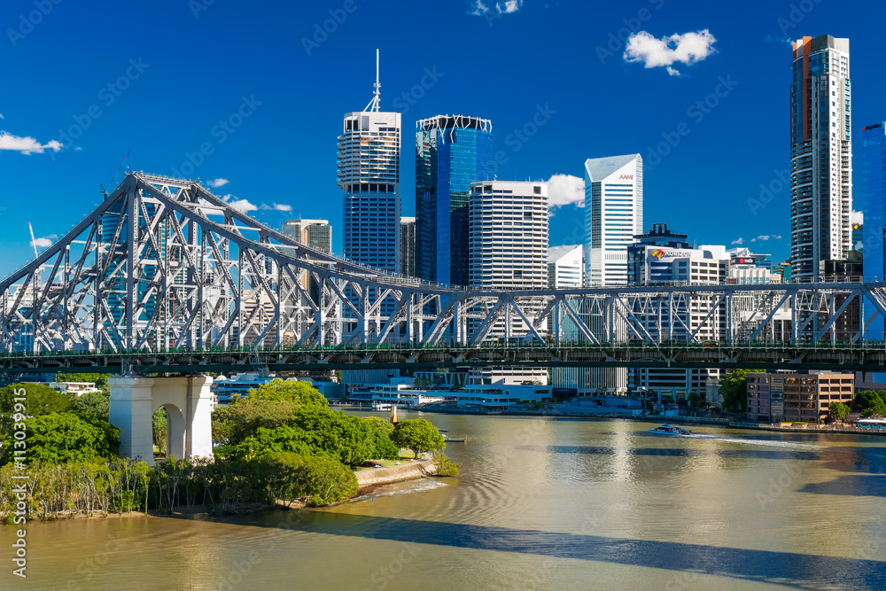 BRISBANE, AUS - JUN 7 2016: Panoramic view of Brisbane Skyline w