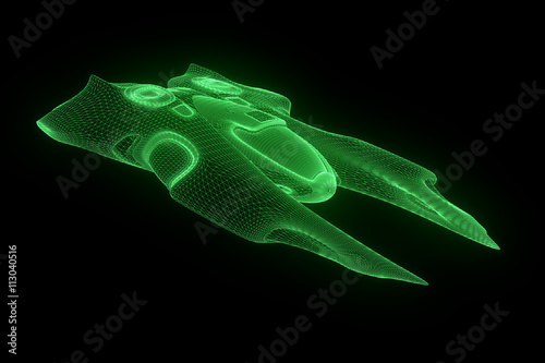 Fototapeta Naklejka Na Ścianę i Meble -  Spaceship Hologram Wireframe HUD in Motion. Nice 3D Rendering
