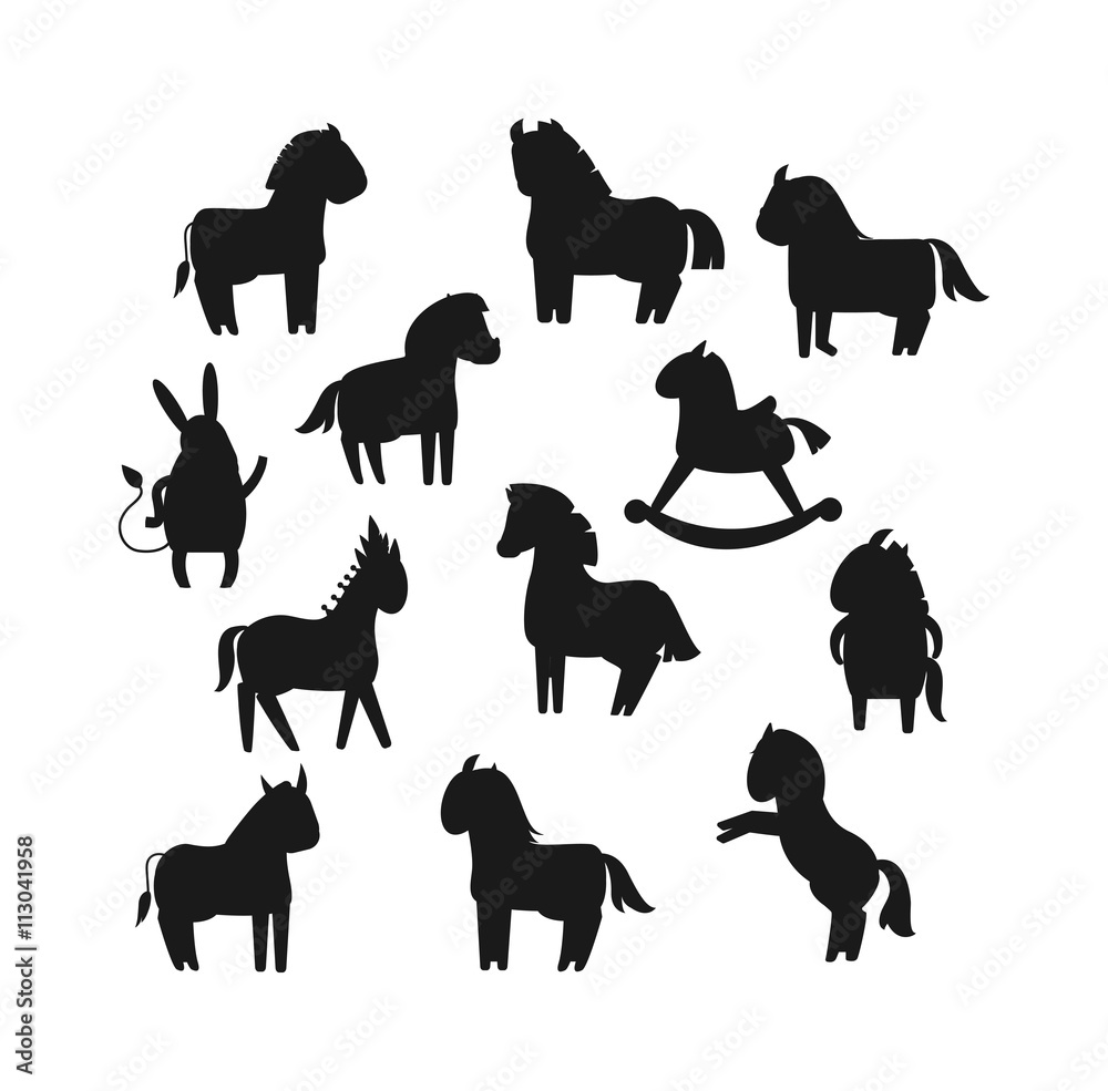 Cartoon horse black silhouette vector illustration.
