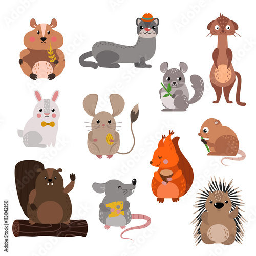 Cartoon rodents animals vector set.