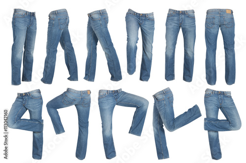 set of blue male jeans isolated on white photo