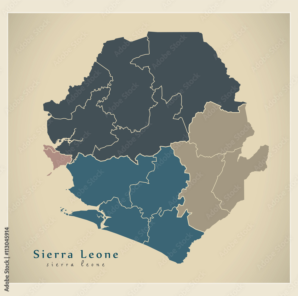 Modern Map - Sierra Leone Province Districts colored SL