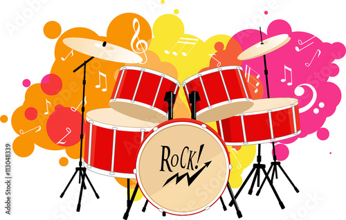 Decorative graphic vector illustration of a drum set on an abstract background, EPS 8 vector illustration, no transparencies