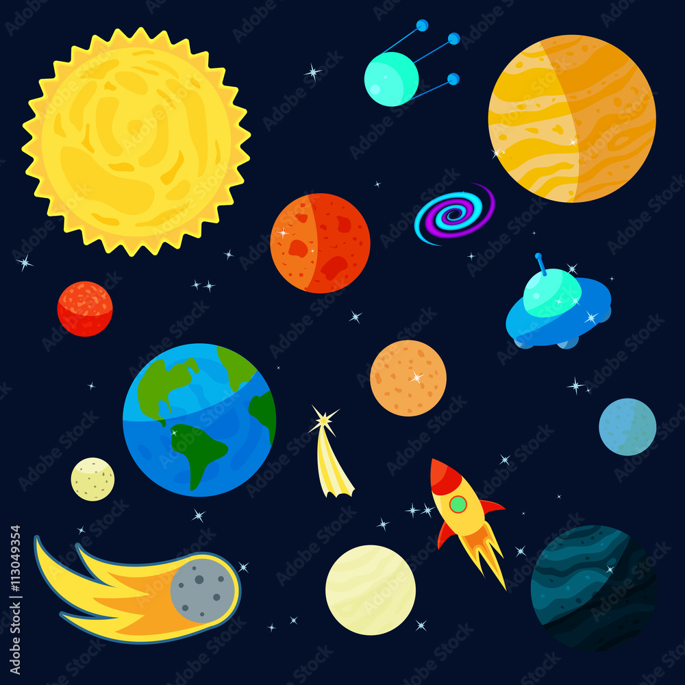 Space Icons set, cartoon style