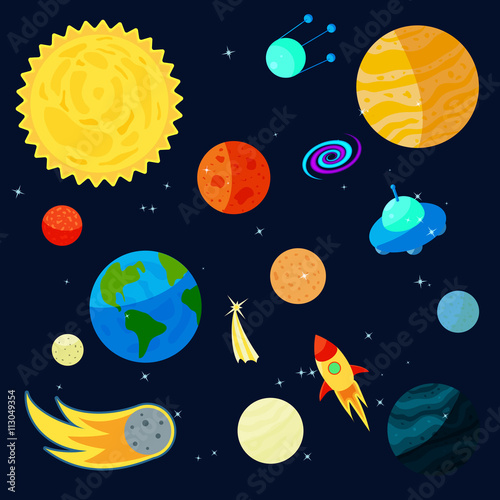 Space Icons set, cartoon style