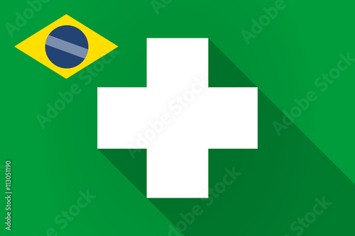 Long shadow Brazil flag with a pharmacy sign