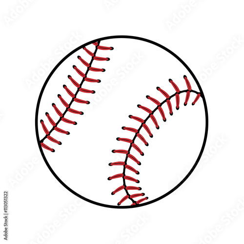 Baseball ball sign. Colored softball icon, isolated on white background. Equipment professional american sport. Symbol play, team, game and competition, recreation. Simple design. Vector illustration