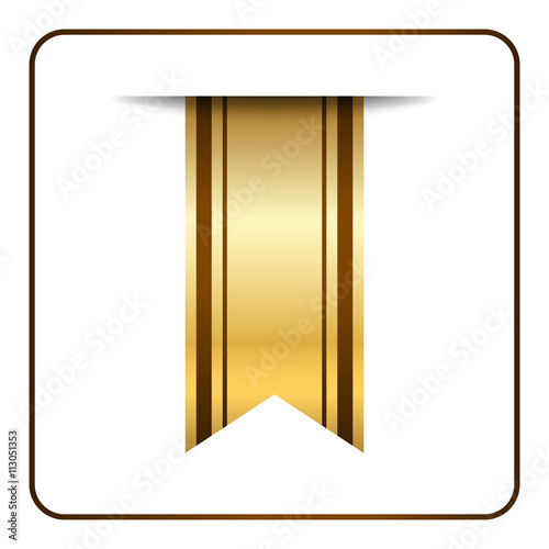 Brown and gold bookmark banner. Vertical book mark, isolated on white background. Color tag, label. Flag symbol, sign. Design element blank. Empty sticker for sale. Template icon. Vector illustration