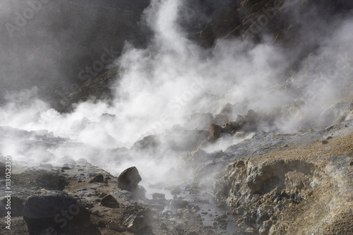 Steam rising from geothermal pools at Seltun on the Reykjanes Peninsula near Keflavik, Iceland