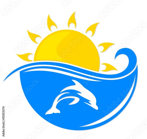 Sun and sea with dolphin.