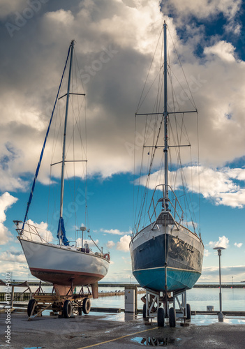 Beached yachts in Nida - famous resort and recreation village in Lithuania, E...