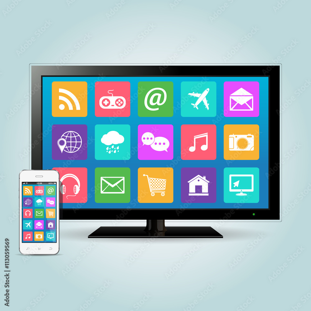 Smart TV and smartphone with app icons Smart TV and smartphone with app icons