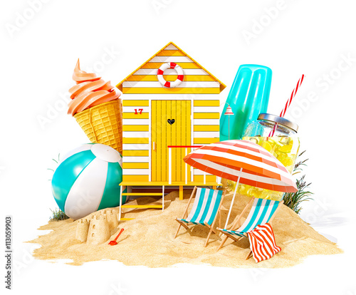 Colorful retro beach hut