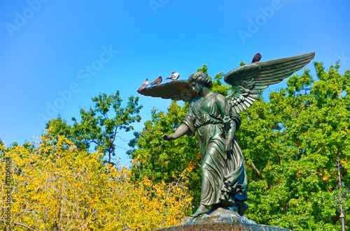 iew of the statue and the Bethesda Fountain in the Central Park, New York City. photo