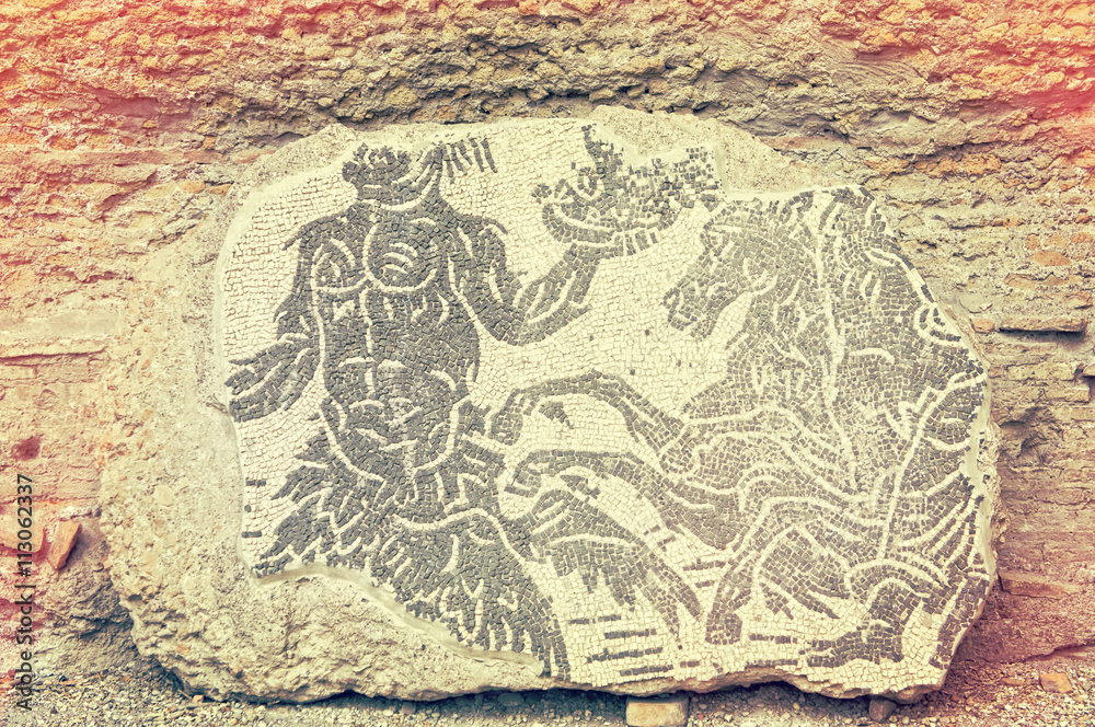 Naklejka premium Detail of mosaic decor in Roman Baths of Caracalla - Rome Italy