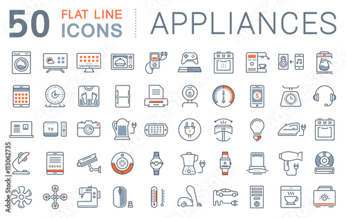 Set Vector Flat Line Icons Appliance