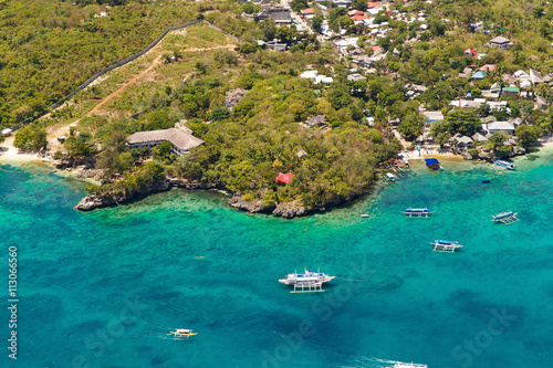 Aerial view of beautiful bay in tropical Island with very white