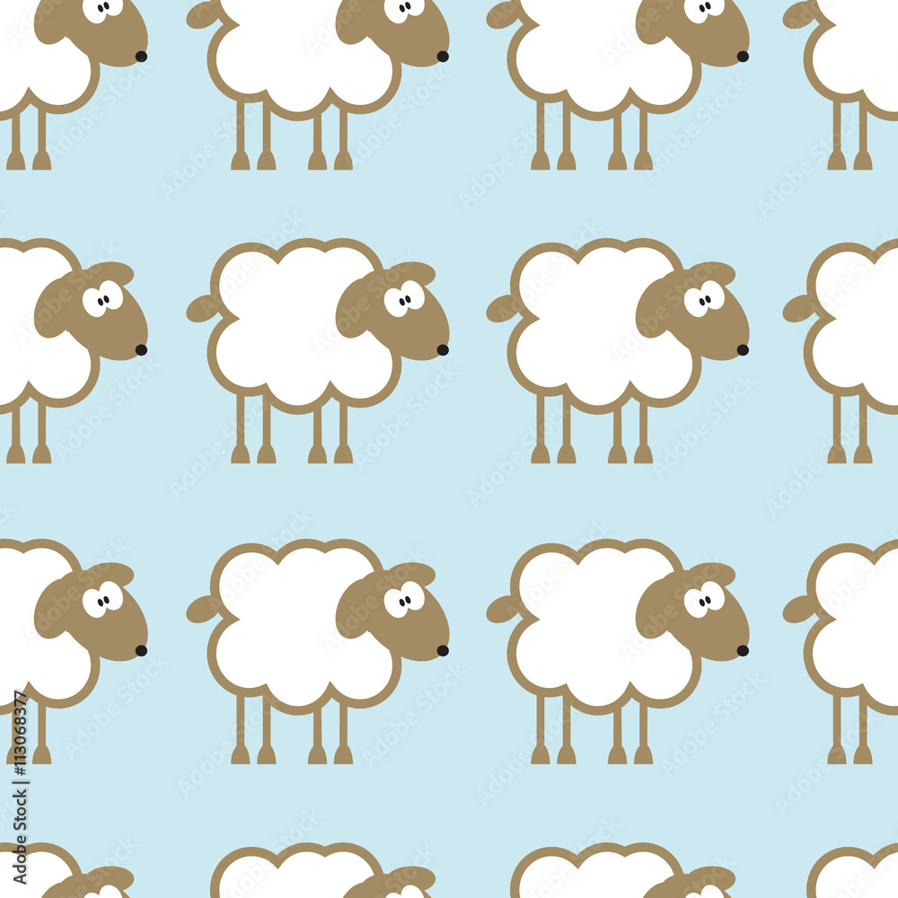 Seamless pattern with sheep on blue background. Seamless pattern with sheep on blue background.