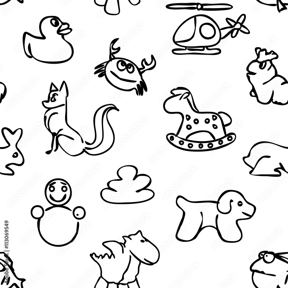 Fototapeta premium Seamless Kids Wall Art Doodles Pattern