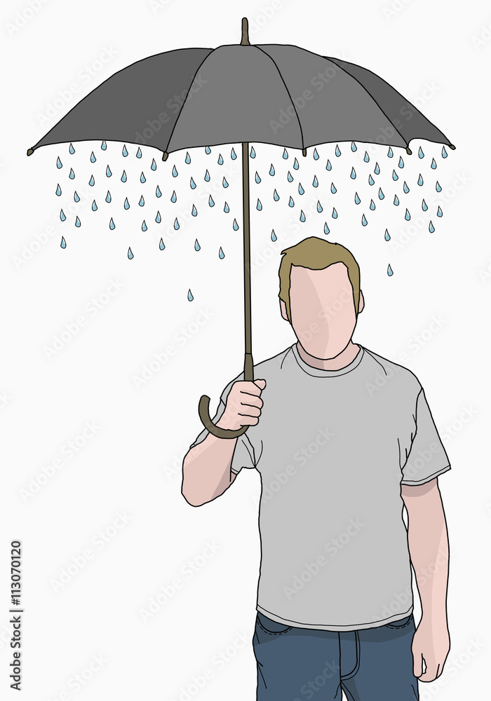 Illustration of man holding umbrella that rain is coming out of Illustration of man holding umbrella that rain is coming out of