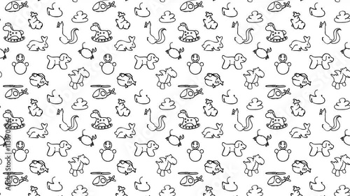 Seamless Kids Wall Art Doodles Animatic, Backround Video Pattern, Black and White photo