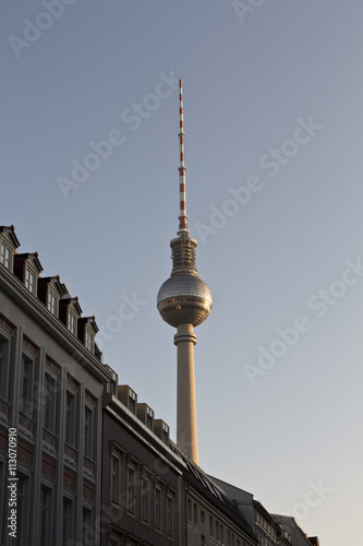 Alexanderplatz Television Tower, behind apartment buildings, Berlin, Germany photo