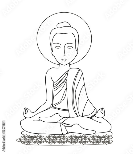 meditating buddha black and white line art clip art preview