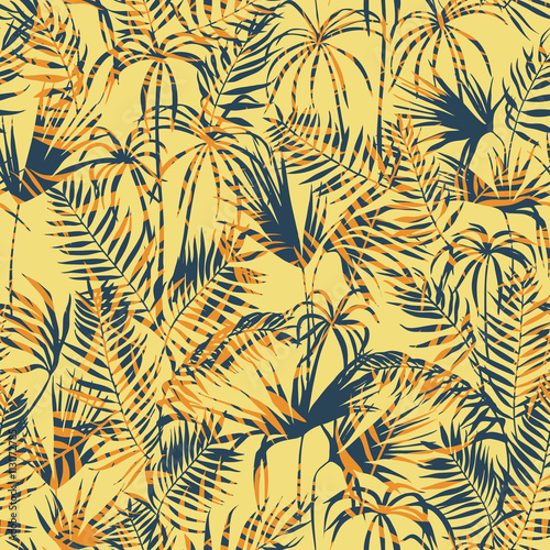vector seamless graphical artistic topical foliage pattern, tropics, palm leaf, fern frond, cyperus, decorative colorful, summer time, original, fashionable background allover tropical print