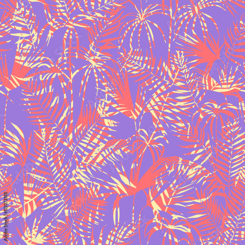 vector seamless graphical artistic topical foliage pattern, tropics, palm leaf, fern frond, cyperus, decorative colorful, summer time, original, fashionable background allover tropical print