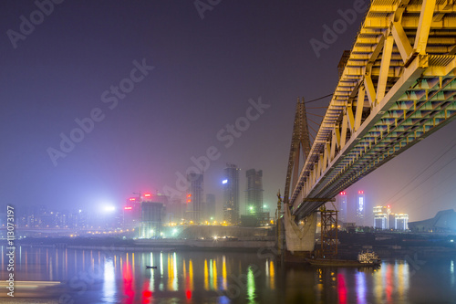 View of construction at Dongshuimen Bridge during night photo