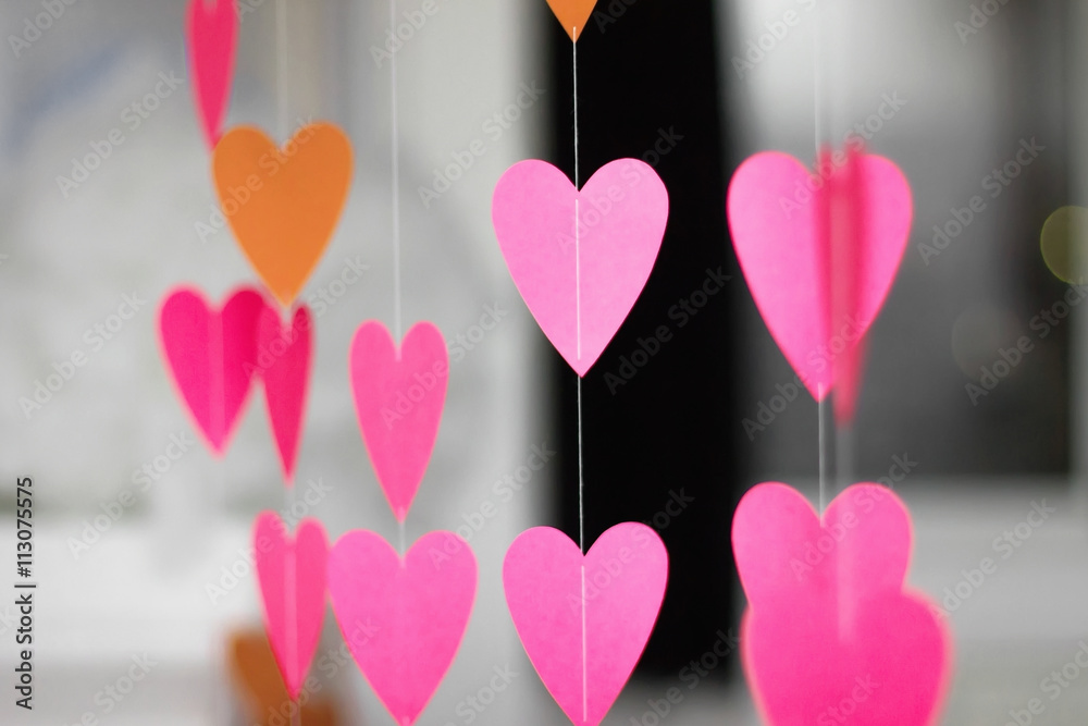 decorative hearts made of paper, hanging multicolored