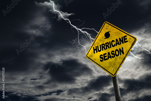 Hurricane Season Sign With Stormy Background photo