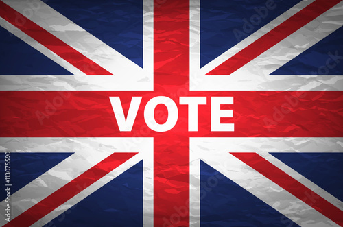 UK Elections Concept Image - Mix of Vote and British Flag Badges in Pile