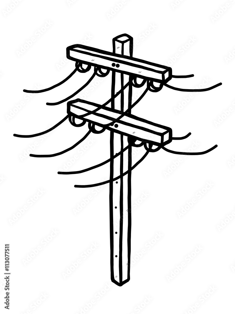 electric post / cartoon vector and illustration, black and white, hand drawn, sketch style, isolated on white background. electric post / cartoon vector and illustration, black and white, hand drawn, sketch style, isolated on white background.