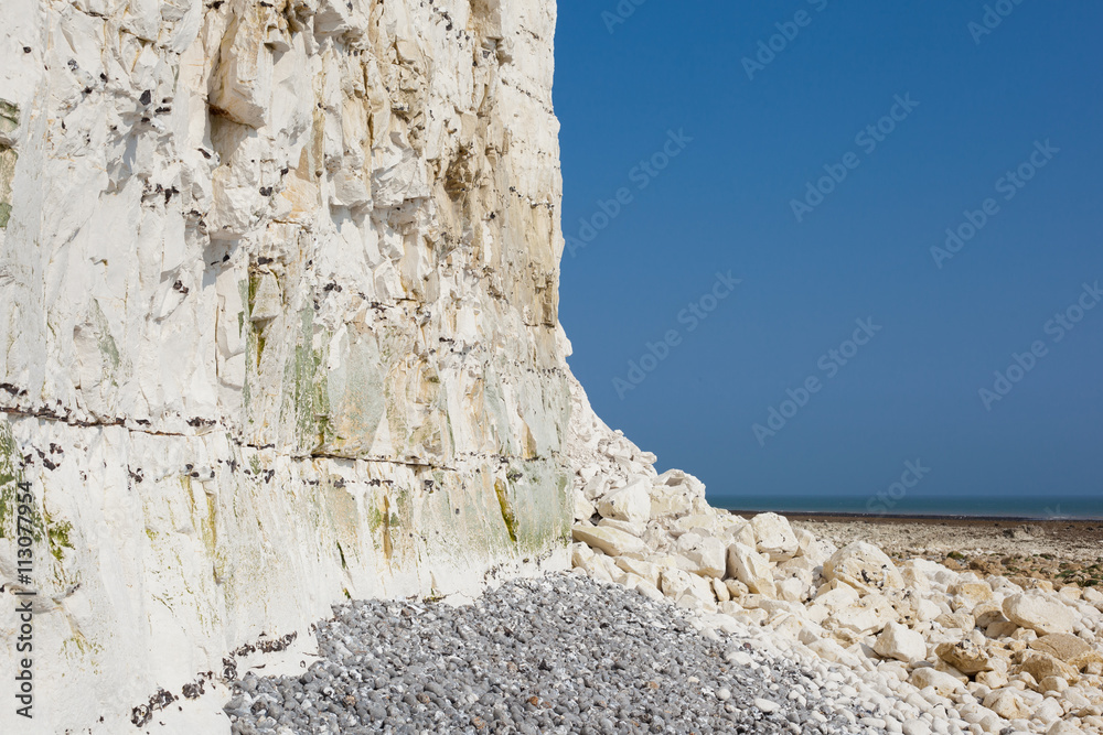 Cliff fall , Seven Sisters National park, East Sussex, UK, chalk coastline