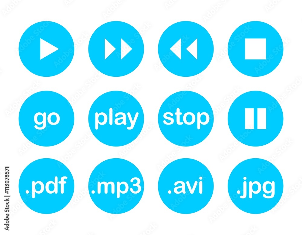 Play button or flat blue web vector icon set Play button or flat blue web vector icon set
