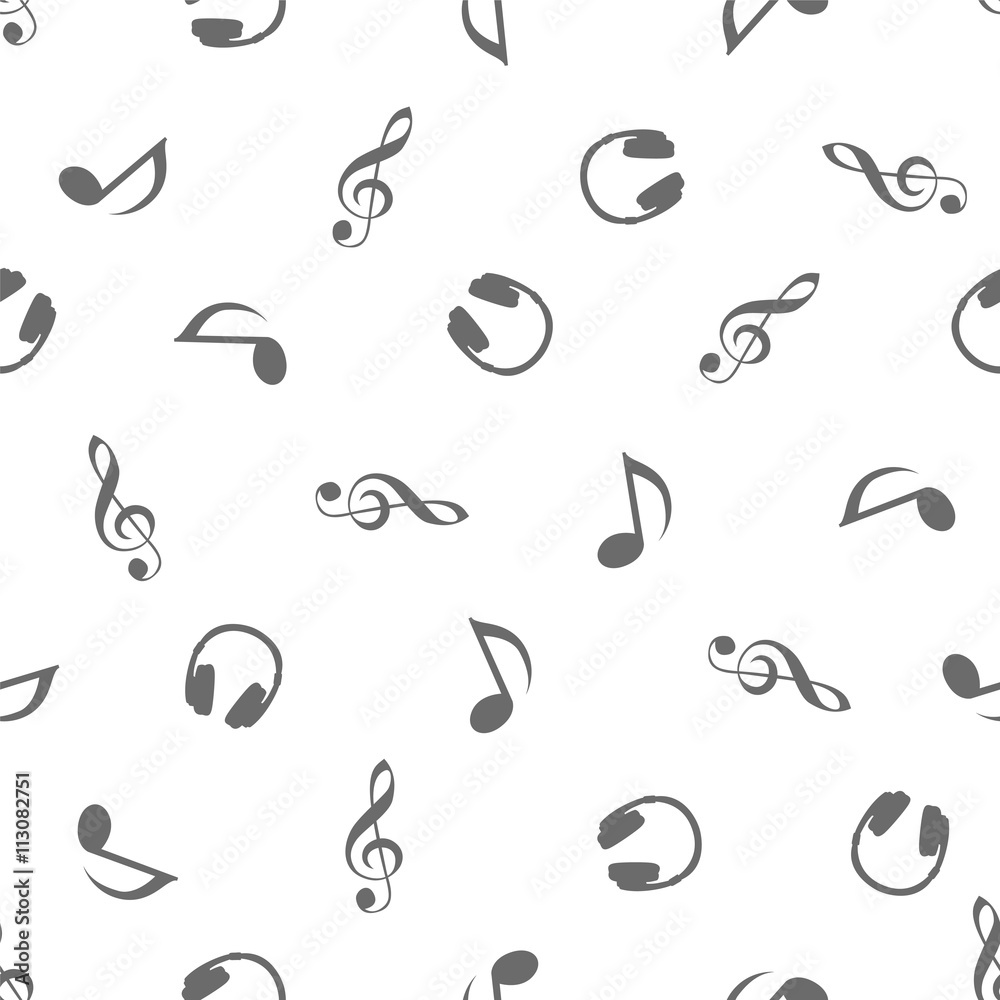 Seamless musical pattern - Quaver Notes, headphones, treble clef Seamless musical pattern - Quaver Notes, headphones, treble clef