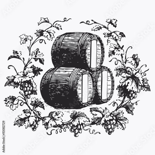 Vintage barrel engraving, ephemeral vector illustration