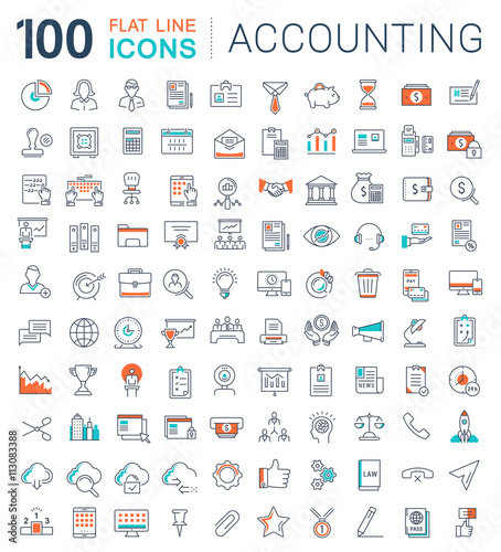 Set Vector Flat Line Icons Accounting and Finance
