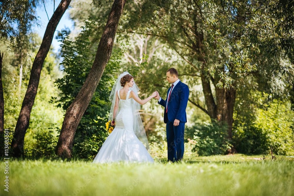 Beautiful summer Wedding walk on nature