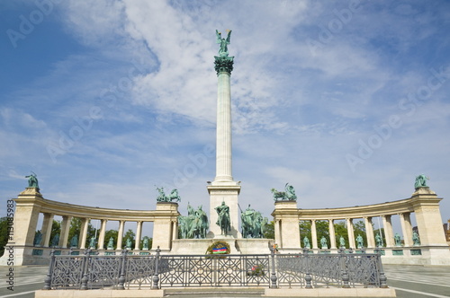 The Millennium monument, with archangel Gabriel on top, Heroes Square (Hosok tere), Budapest, Hungary