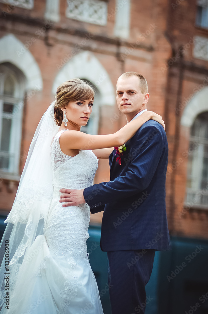 Naklejka premium Beautiful wedding couple is enjoying wedding
