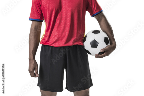 Portrait of soccer player. Isolated on white