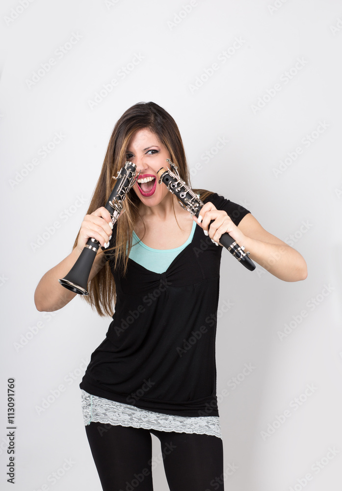 Crazy woman with clarinet Crazy woman with clarinet