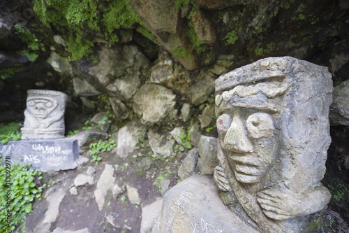 Stone carved faces at Santuario de las Lajas, Ipiales, Colombia photo