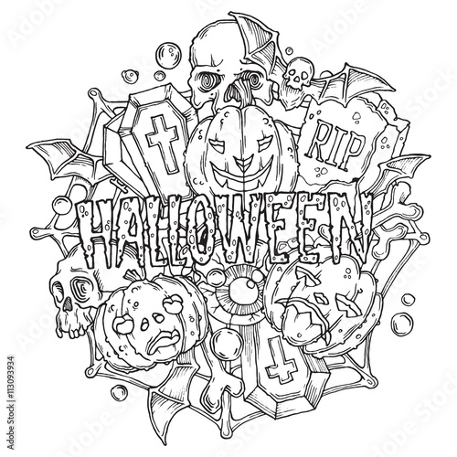 Halloween card with pumpkins and horror elements